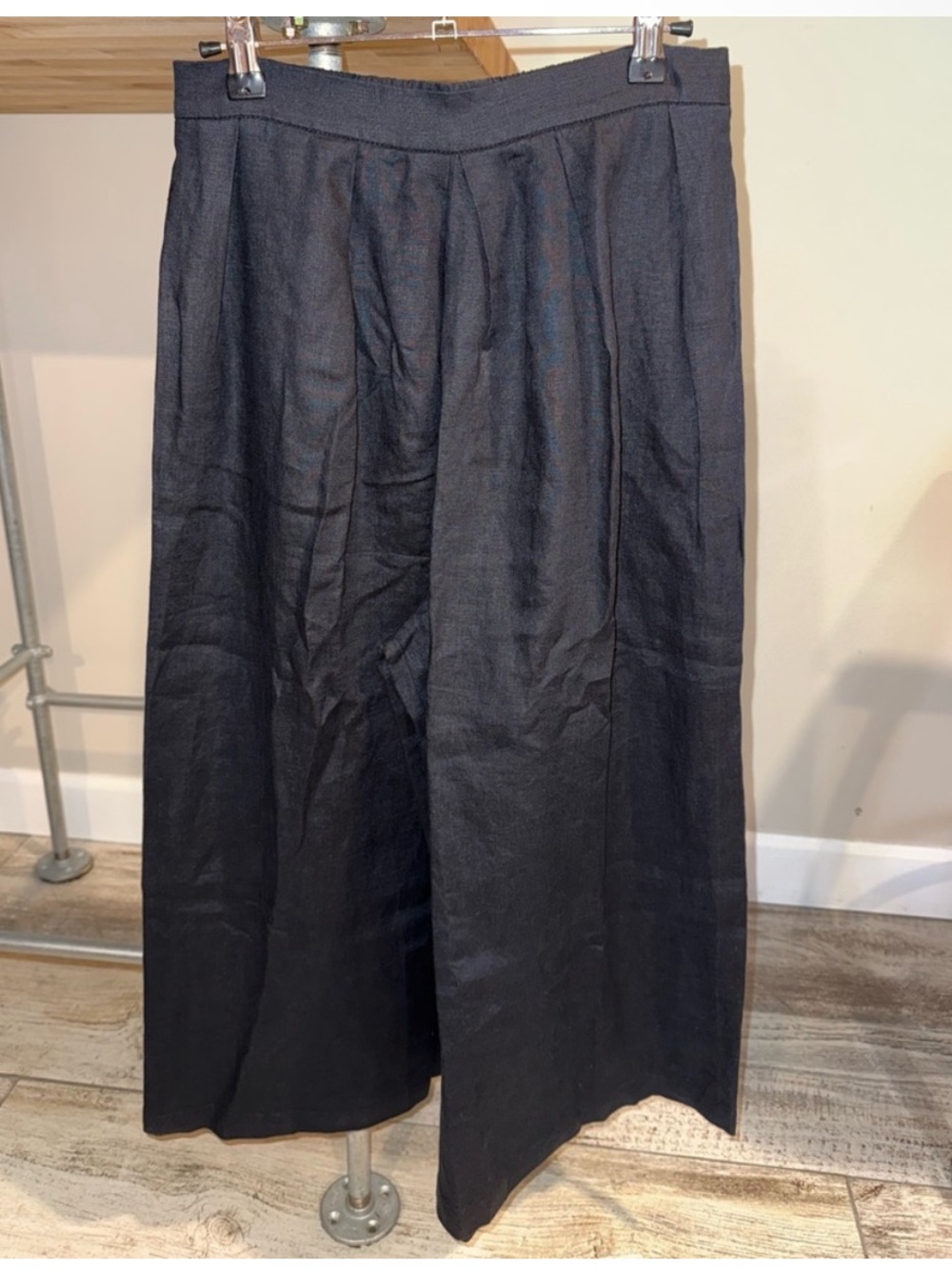 Anthropologie Black Linen Cropped Wide Leg Pants